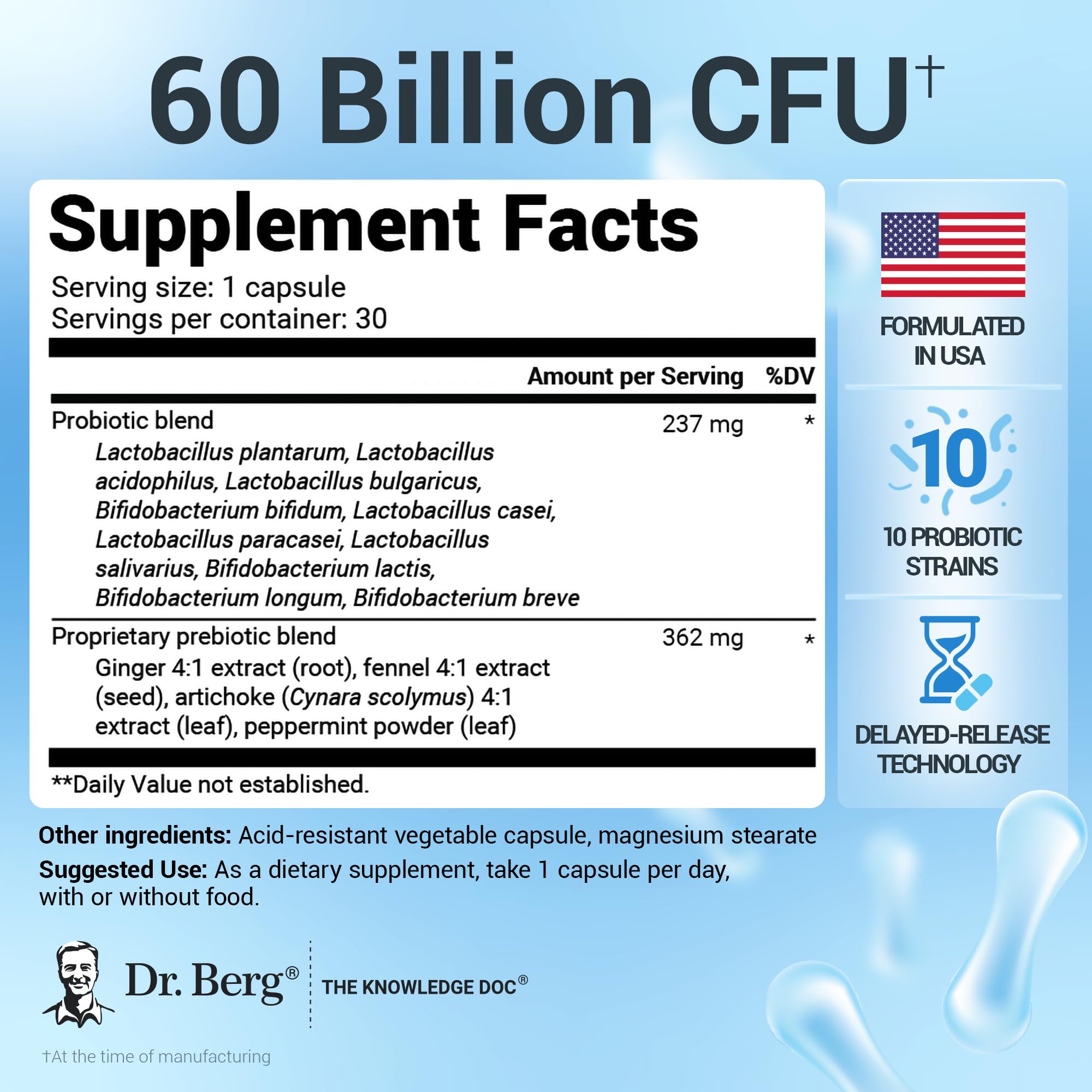 Close-up of Dr. Berg capsules with delayed-release coating for gut delivery.