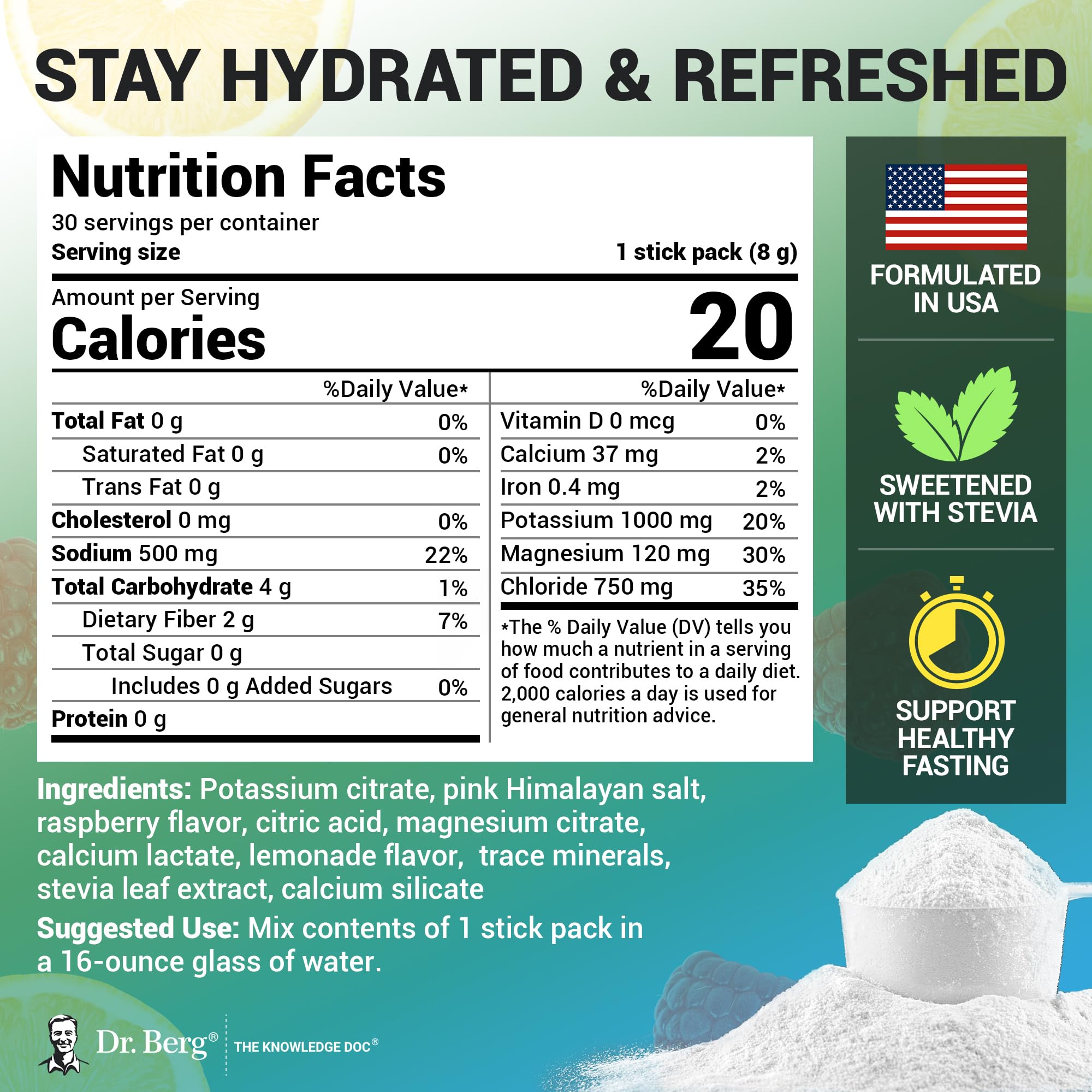 Raspberry lemon flavor hydration powder enhances taste during training.