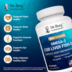 Dr. Berg wild-caught cod liver oil sourcing label highlights purity.