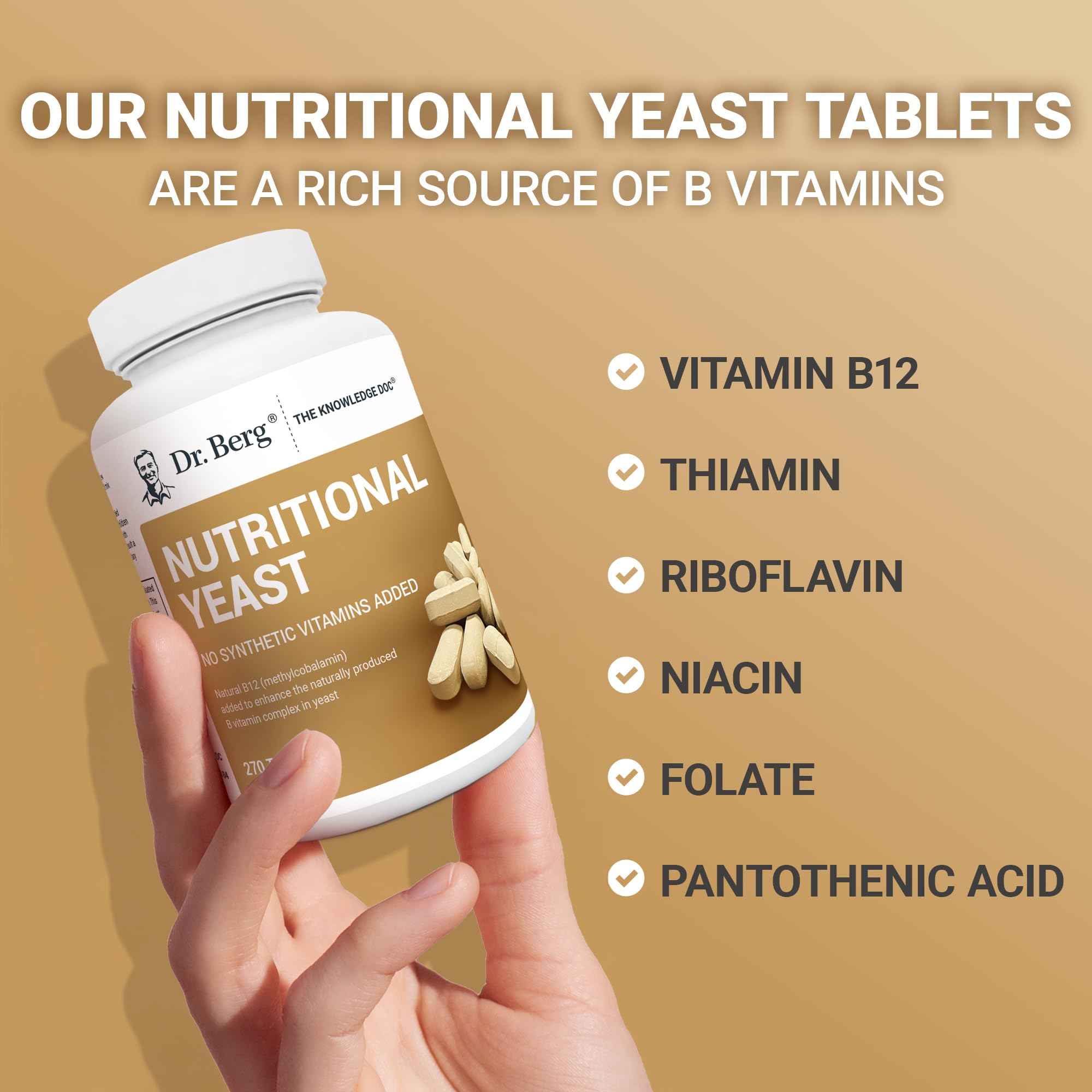 Dr. Berg Yeast Tablets tablet texture close-up indicating smooth, easy-to-swallow form.