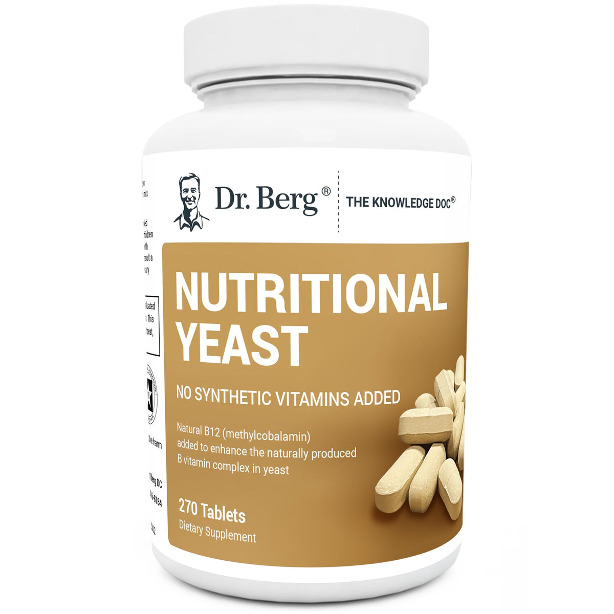Dr. Berg Yeast Tablets vanilla flavor packaging for easy daily vegan boost.