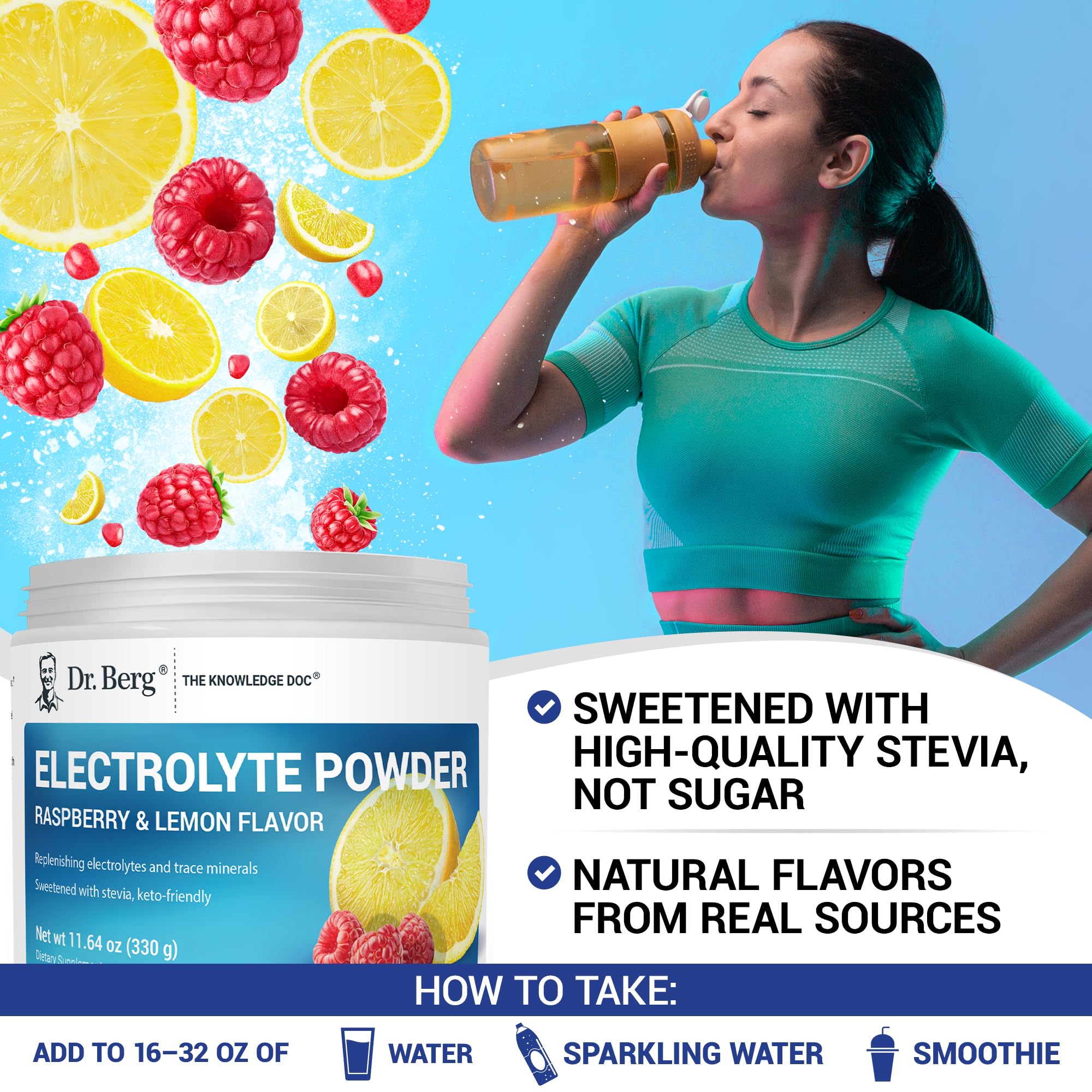 Dr. Berg Zero Sugar Hydration in an active workout scene