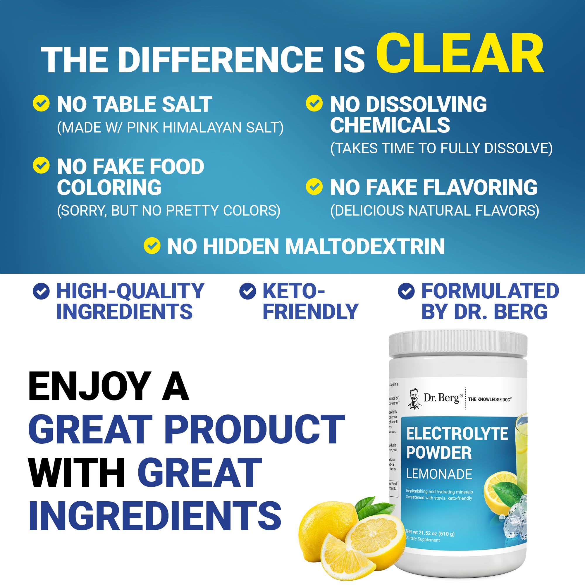 Dr. Berg Lemonade product label closeup highlighting ingredients