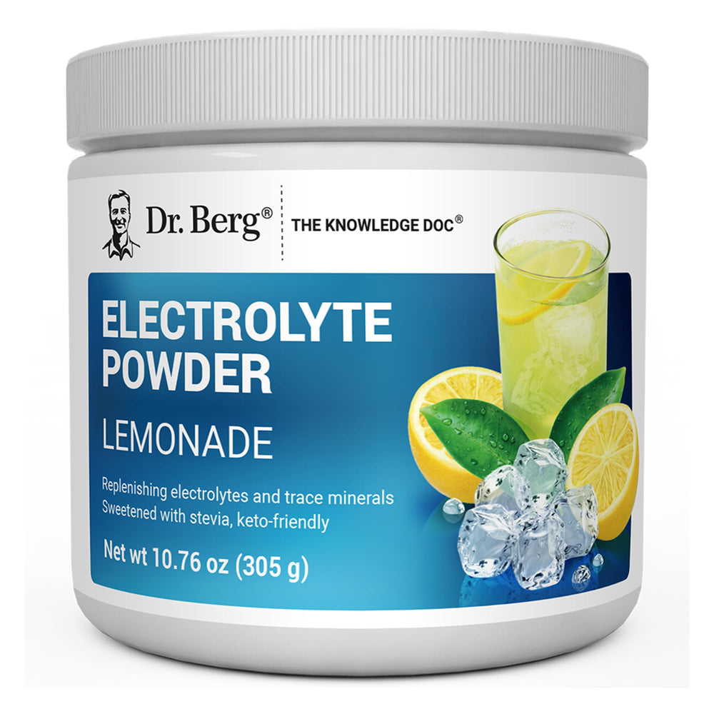 Dr. Berg Zero Sugar Hydration Lemonade tub front for keto electrolyte support.