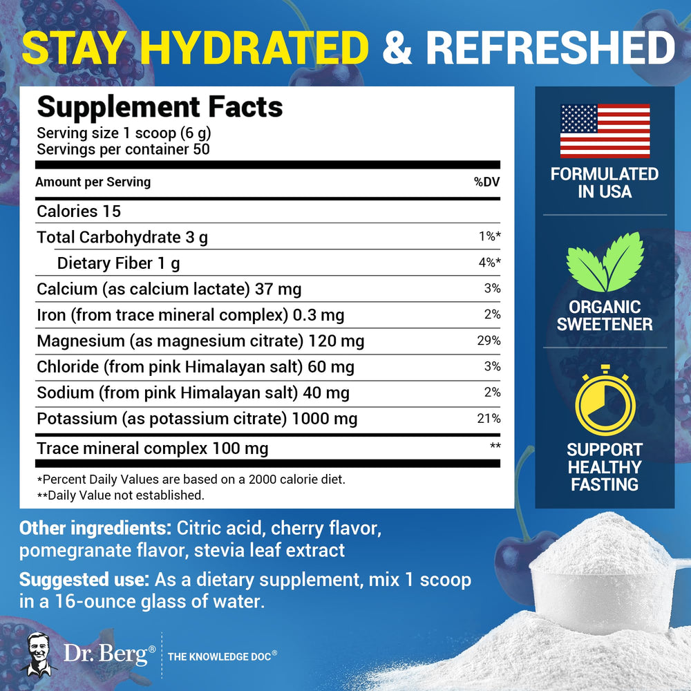 Dr. Berg Zero Sugar Hydration in a glass, ready to replenish electrolytes.