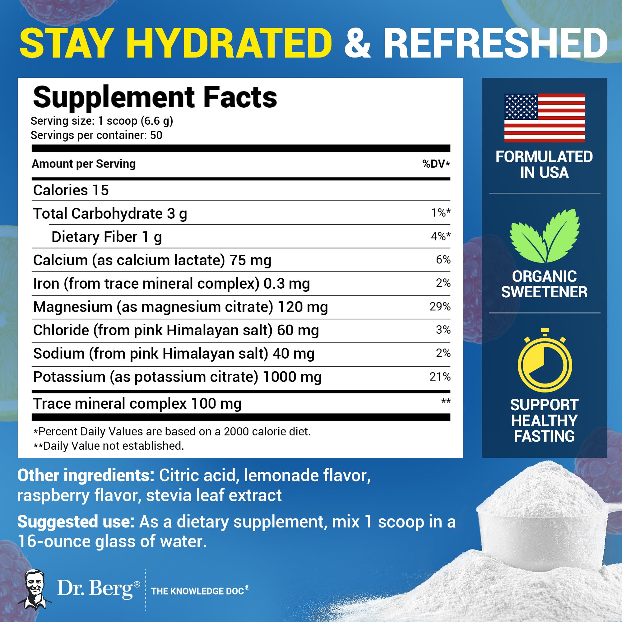 Dr. Berg Zero Sugar Hydration being poured into a glass