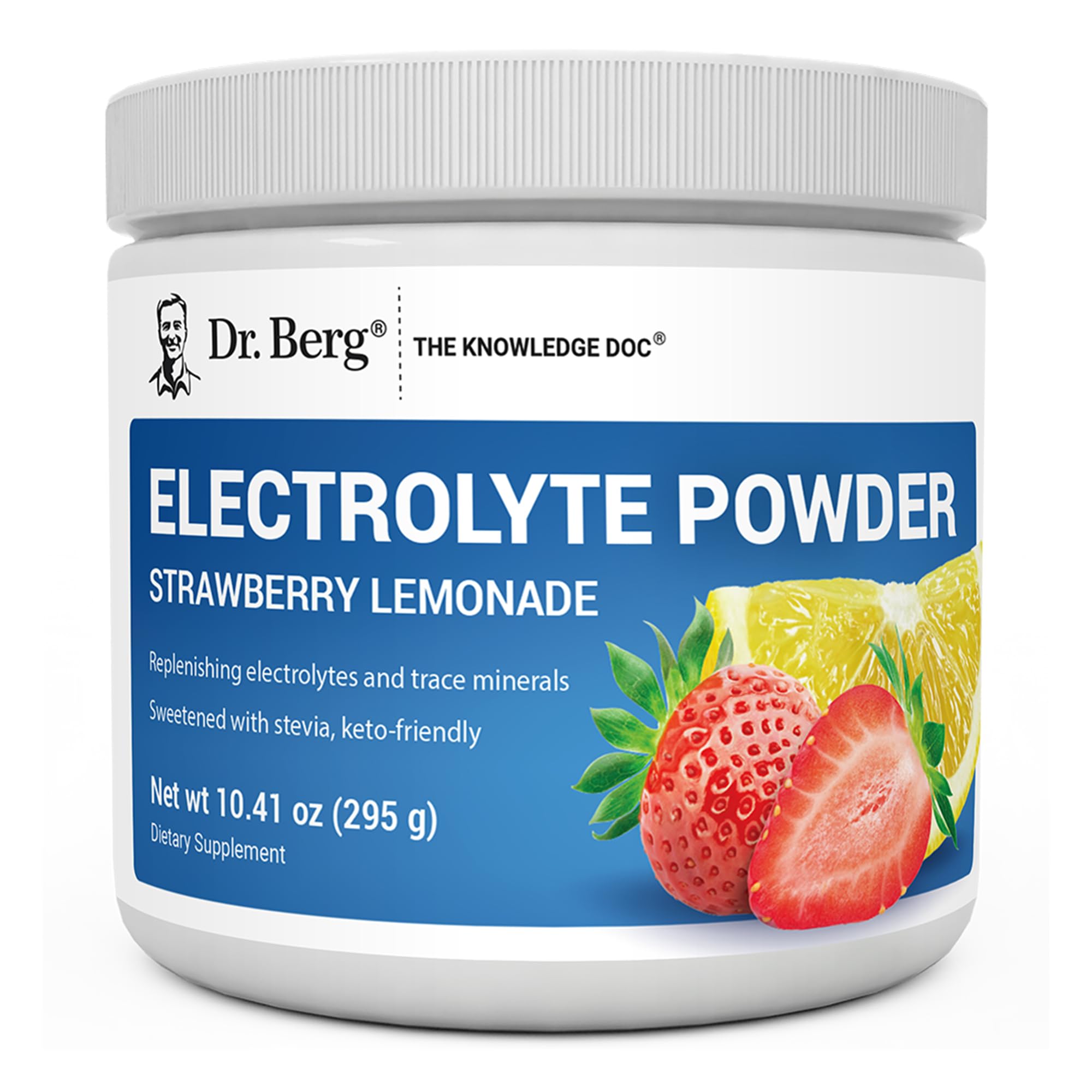 Dr Berg Nutritionals zero-sugar hydration strawberry-lemonade tub boosts electrolytes