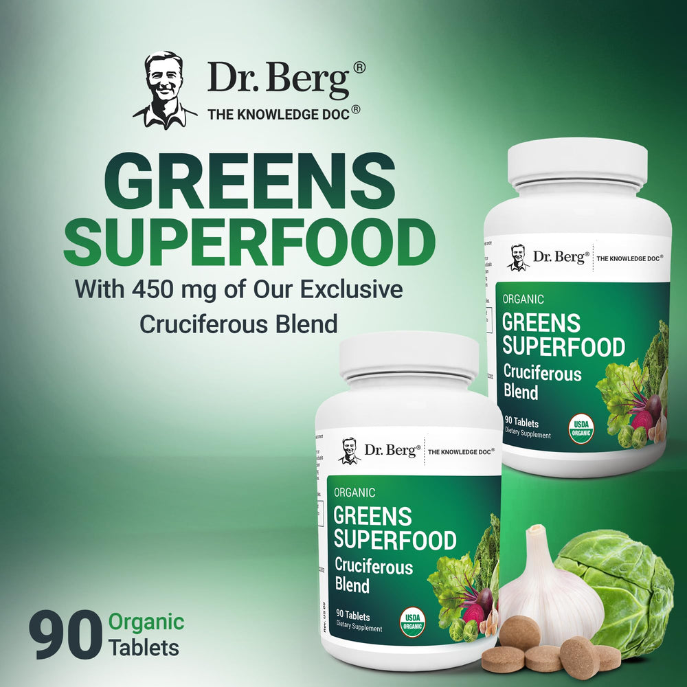 Illustration of cruciferous vegetables in Dr. Berg's Greens blend.