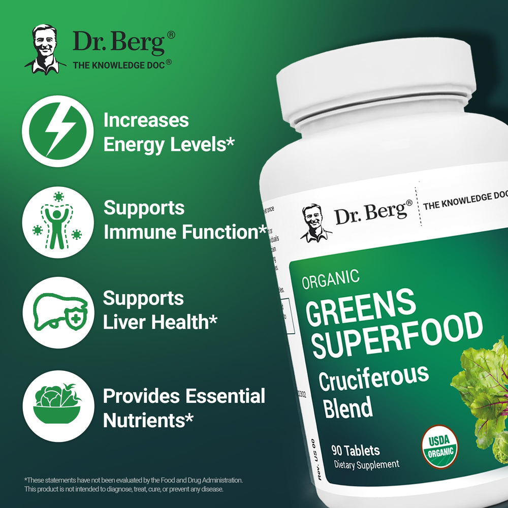 Tablets poured from bottle for easy daily greens.