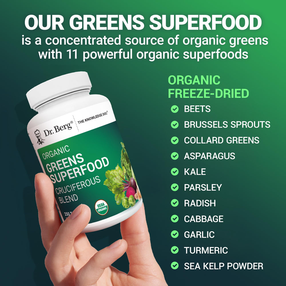 Label with GMP symbol on Dr. Berg's Greens product