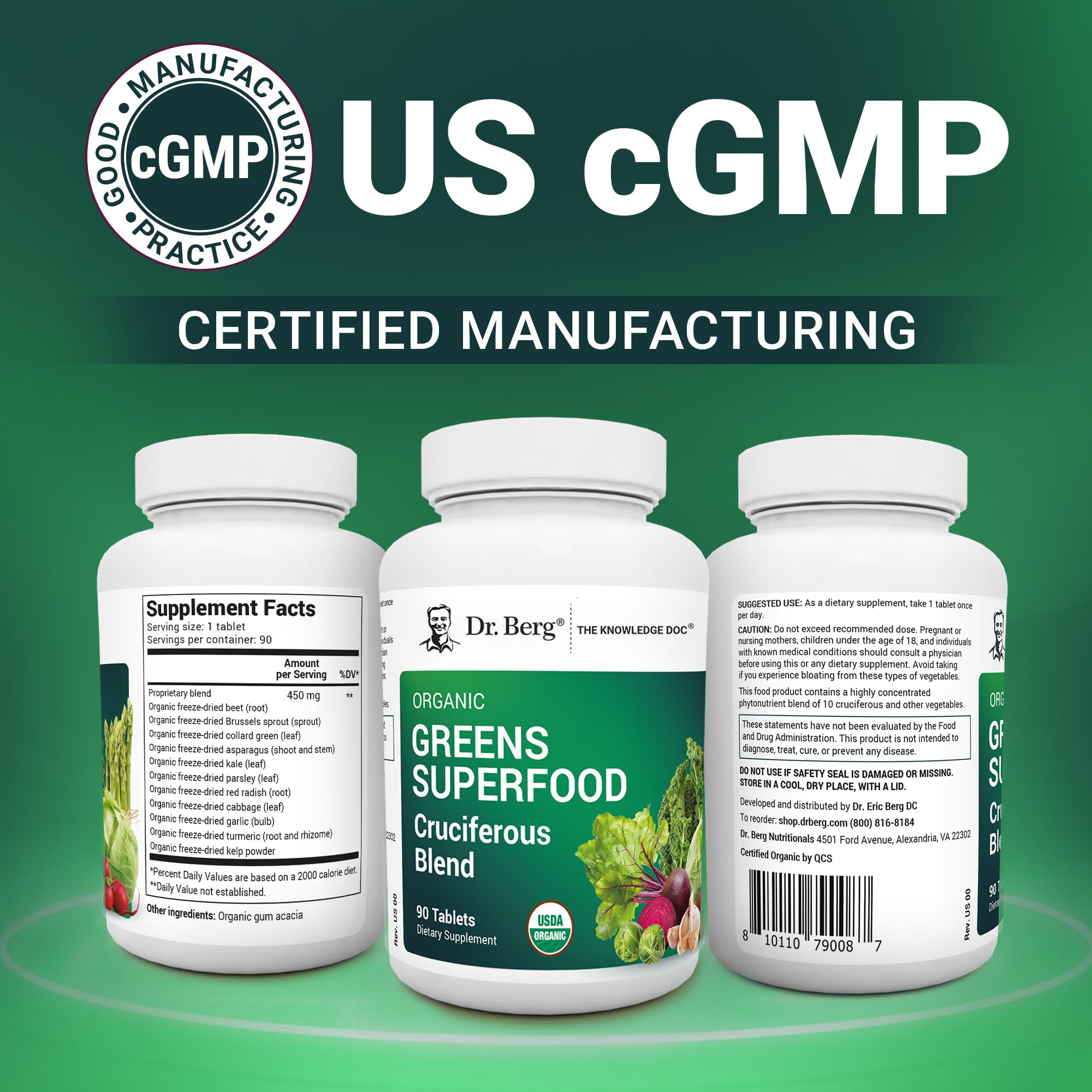 US GMP certified facility ensures quality manufacturing for Dr. Berg's Greens.