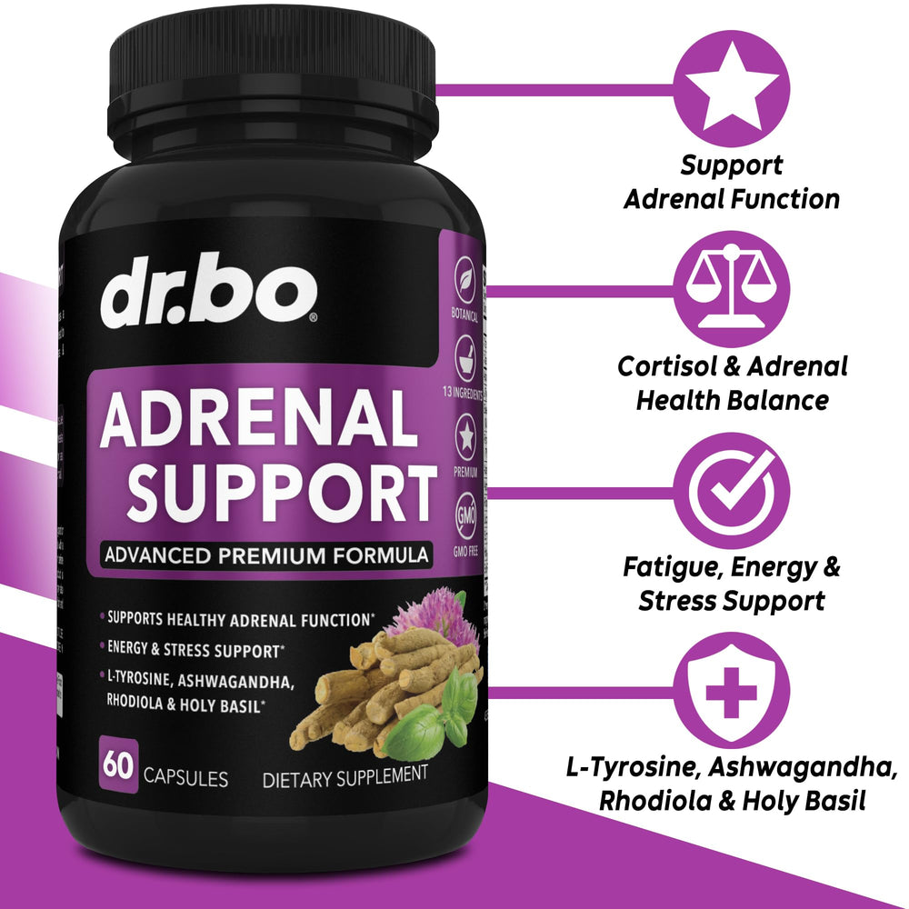 DR. BO Adrenal Support bottle pour showcases convenient daily use