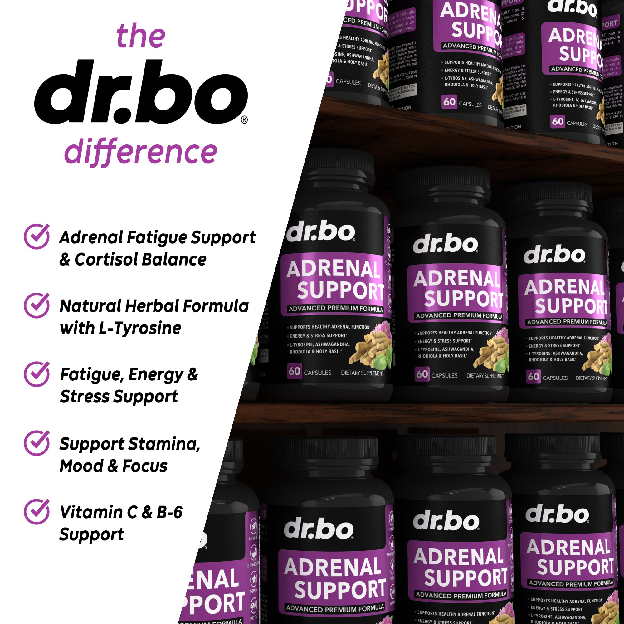DR. BO Adrenal Support packaging interior highlights ingredient list
