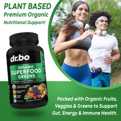 DR. BO contains alfalfa spinach kale and spirulina on label