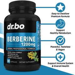 DR. BO Berberine packaging on shelf highlighting vegan capsules.