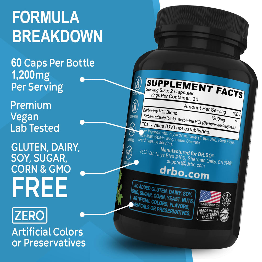 DR. BO Berberine two capsules per day dosing guidance.
