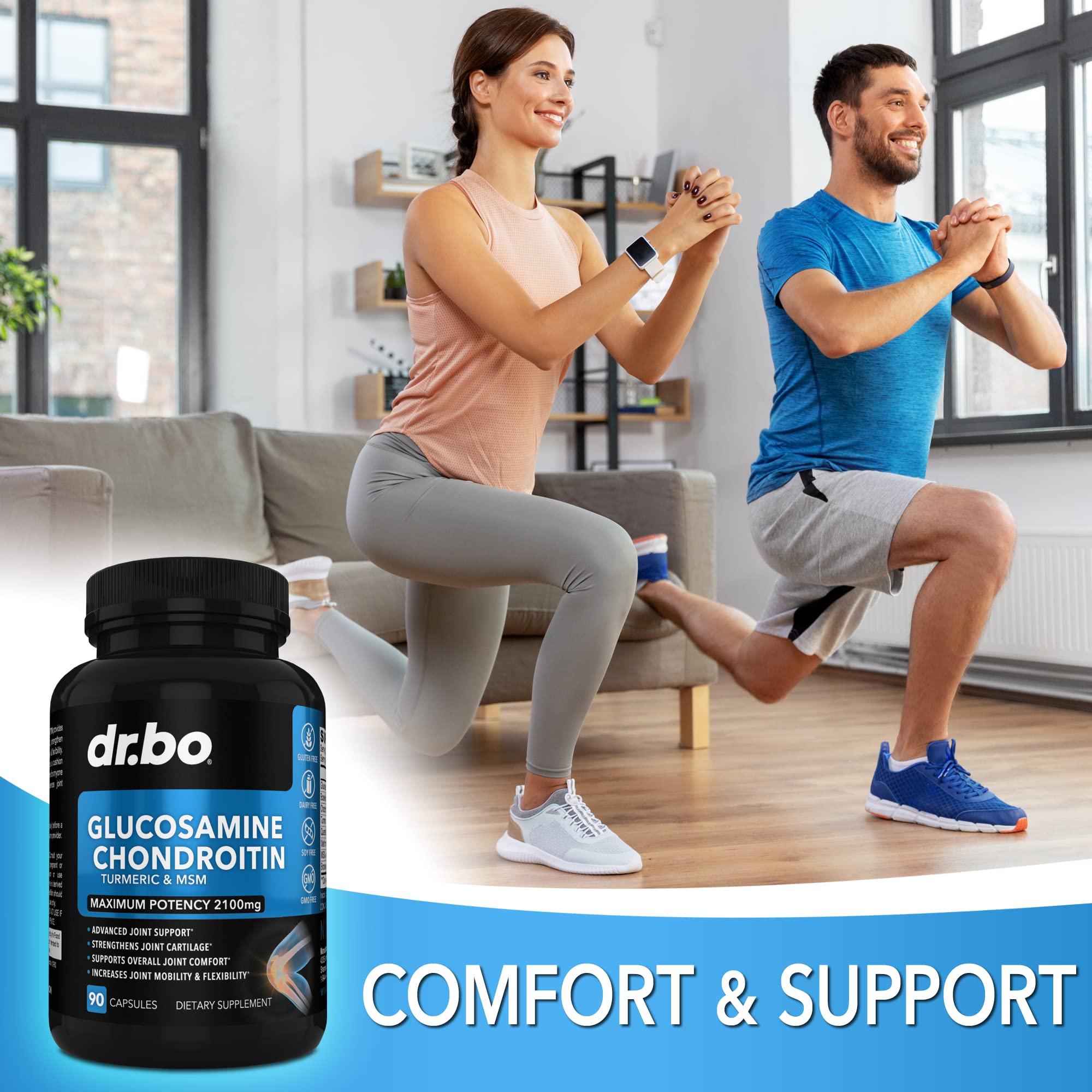 DR. BO bottle with label emphasizes USA-made formulation for joints.