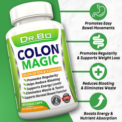 DR. BO Colon Cleanse pills closeup highlights herbal capsules for ease