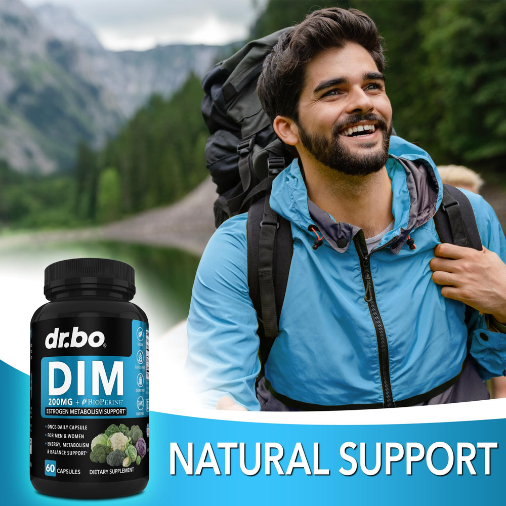 DR. BO DIM 200 mg, cápsulas interiores, fórmula DIM con BioPerine.