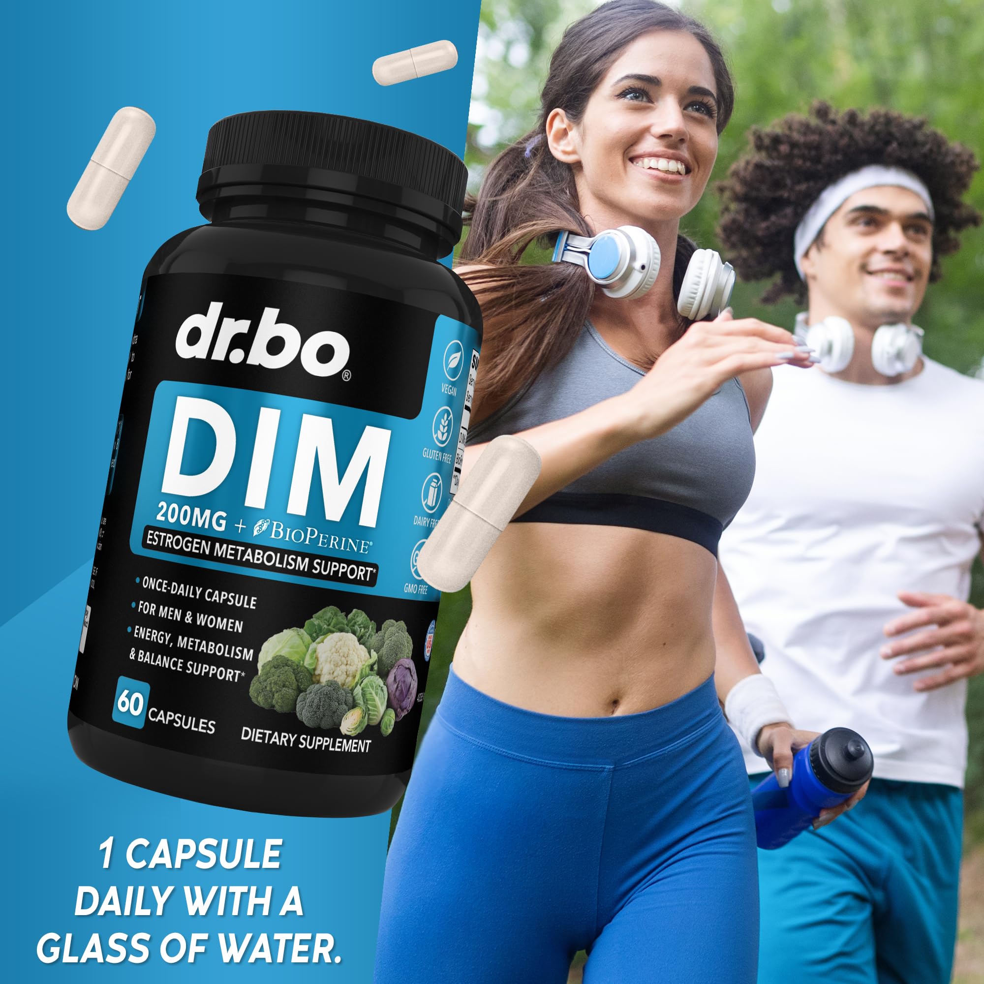 DR. BO DIM 200 mg, dosis diaria, práctica para rutina matutina.