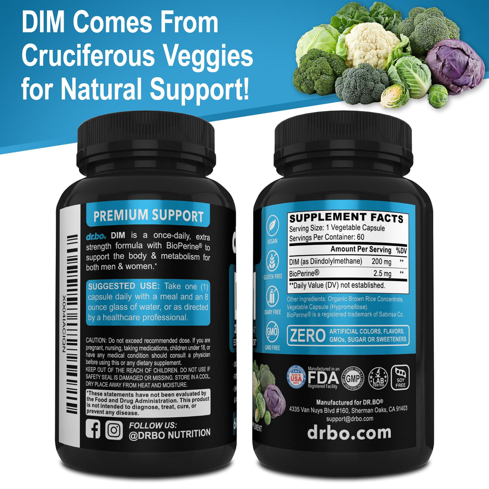 DR. BO DIM 200 mg, envase completo, opción para balance hormonal sostenible.