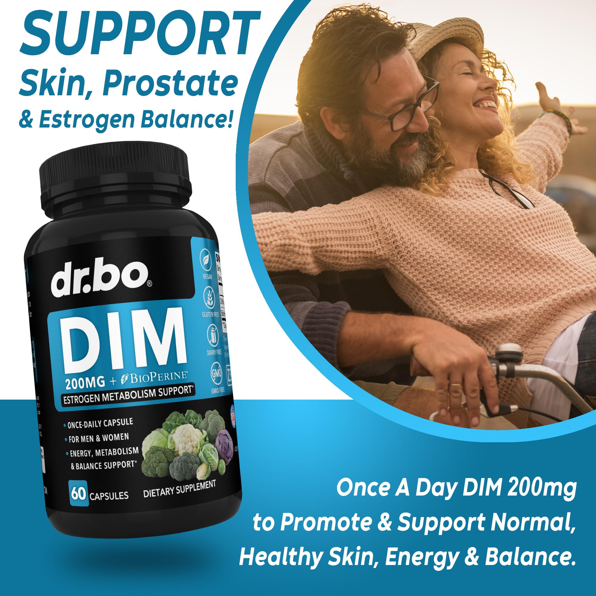 DR. BO DIM 200 mg, etiqueta clara, opción para comprender ingredientes.