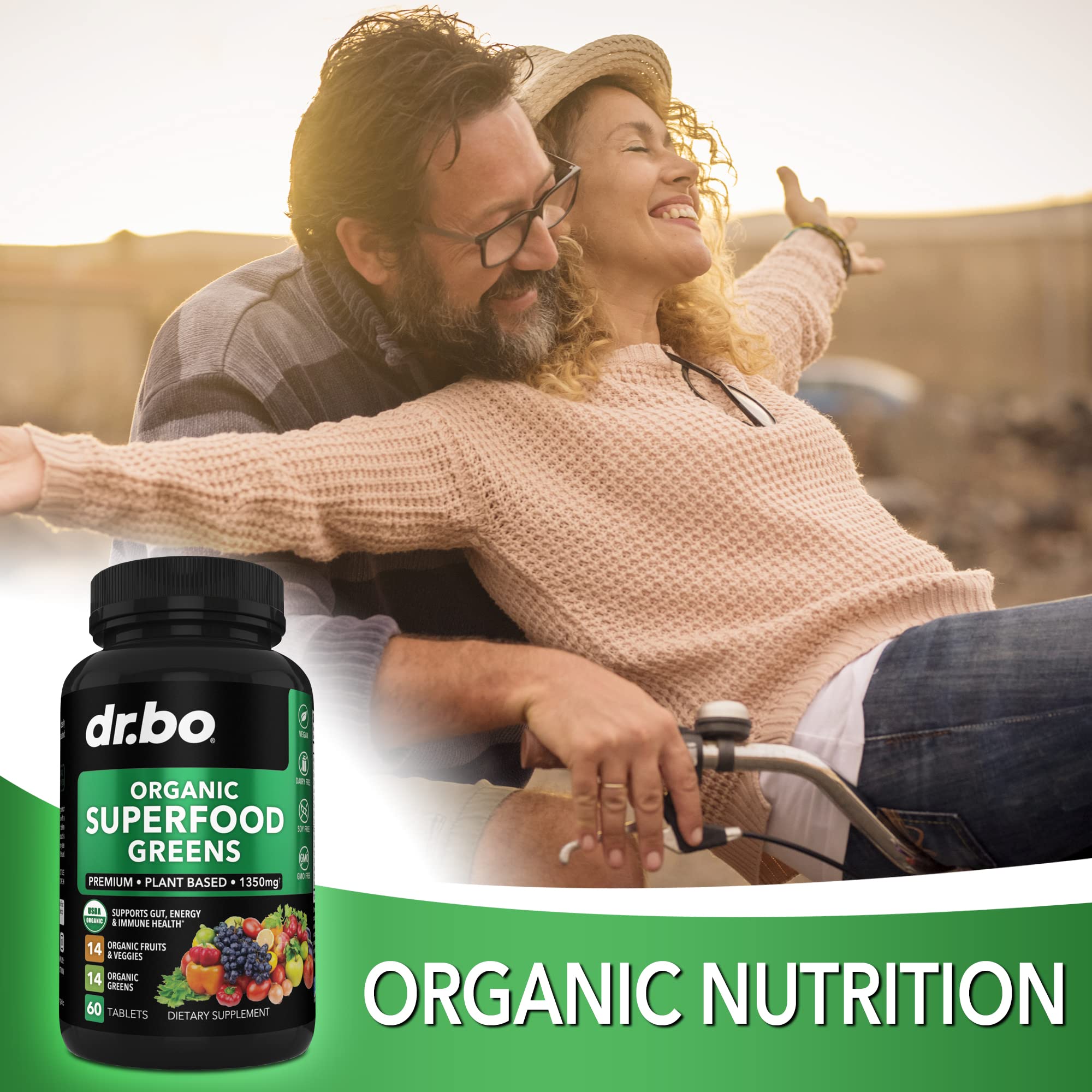 DR. BO energy-focused greens tablets support daily vitality