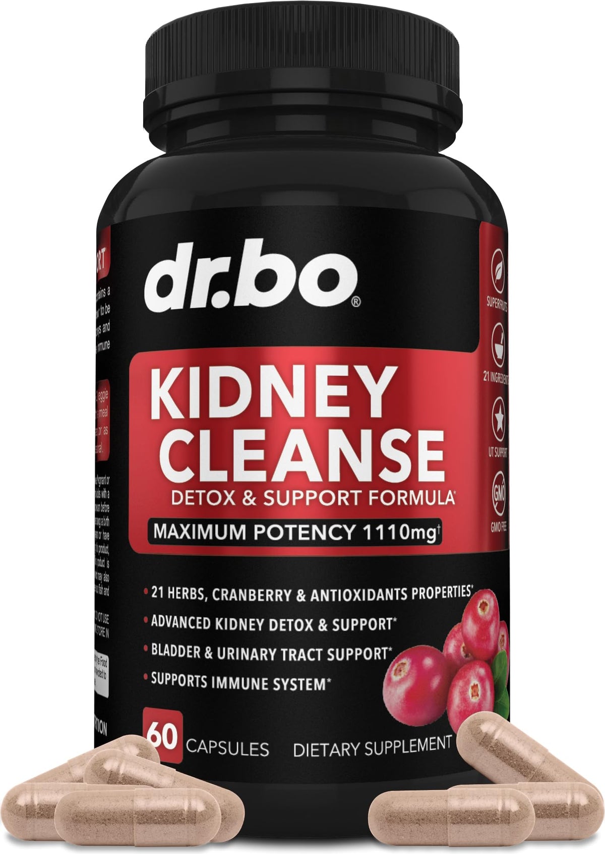 DR. BO Kidney Cleanse bottle front shows herbal blend for daily urinary wellness