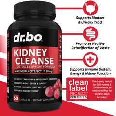 DR. BO Kidney Cleanse bottle pour highlights simple daily capsules for kidney support