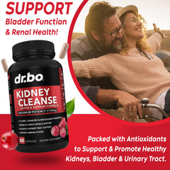 DR. BO Kidney Cleanse capsules closeup reveals plant-based formula for gentle daily cleanse