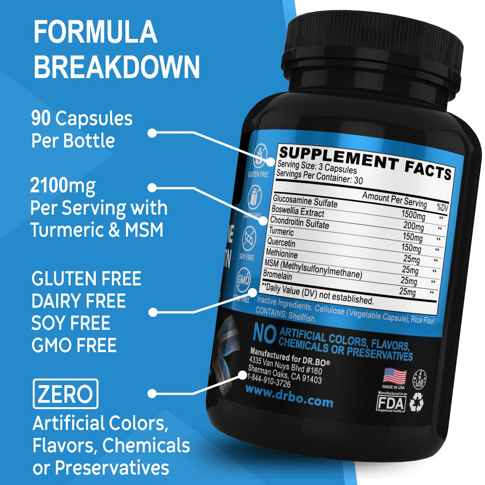 DR. BO knee and hip motion imagery paired with supplement packaging.