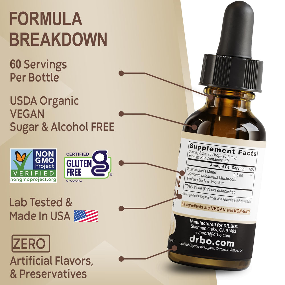 Alcohol-free Lions Mane tincture ideal for mindful routines and focus.