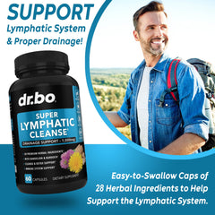 DR. BO Lymphatic herbs blend highlights 28-herb formula for natural support.