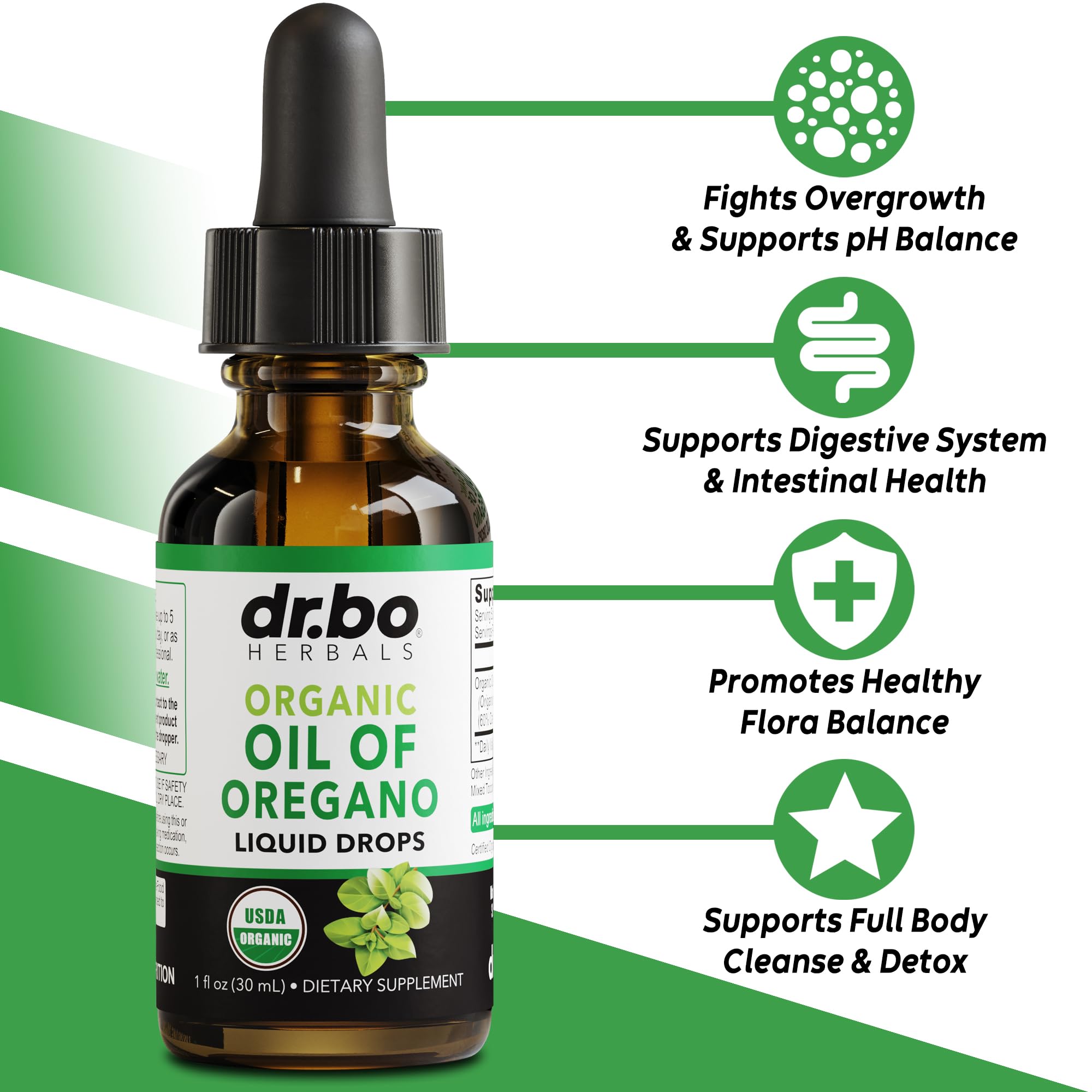 DR. BO Oregano Oil Drops being poured for easy dilution in water