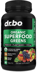 DR. BO organic greens tablets in bottle for daily wellness
