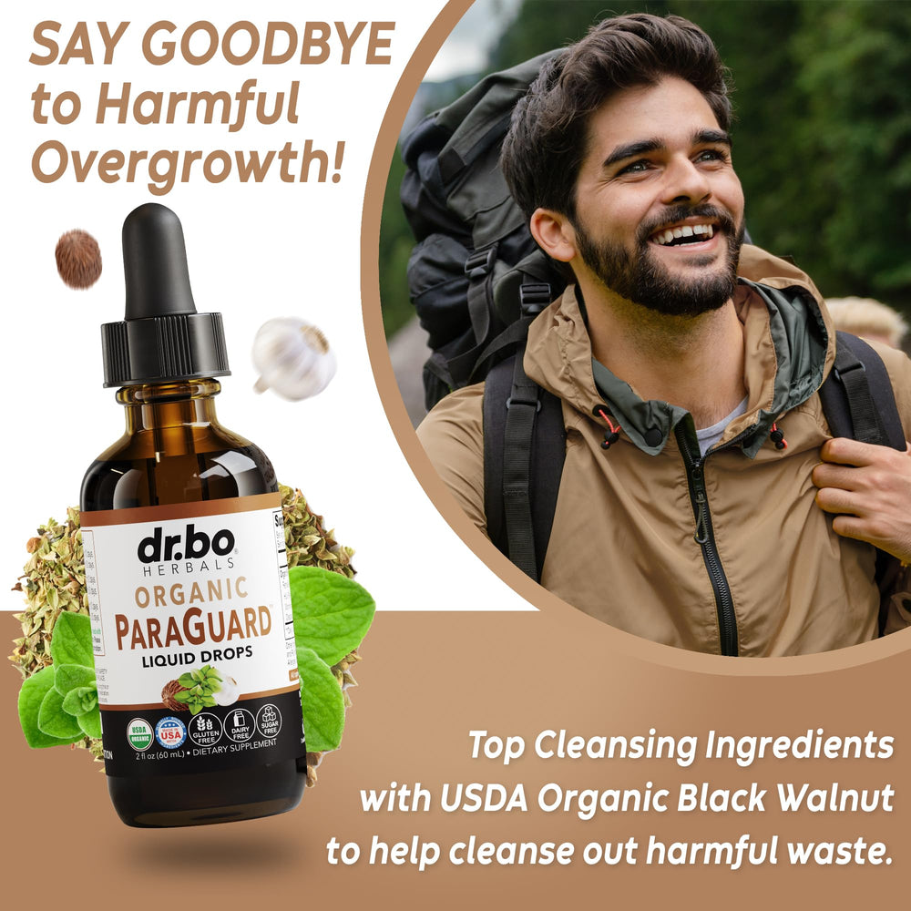 DR. BO ParaGuard ingredients bottle-label highlights oregano oil and other botanicals.