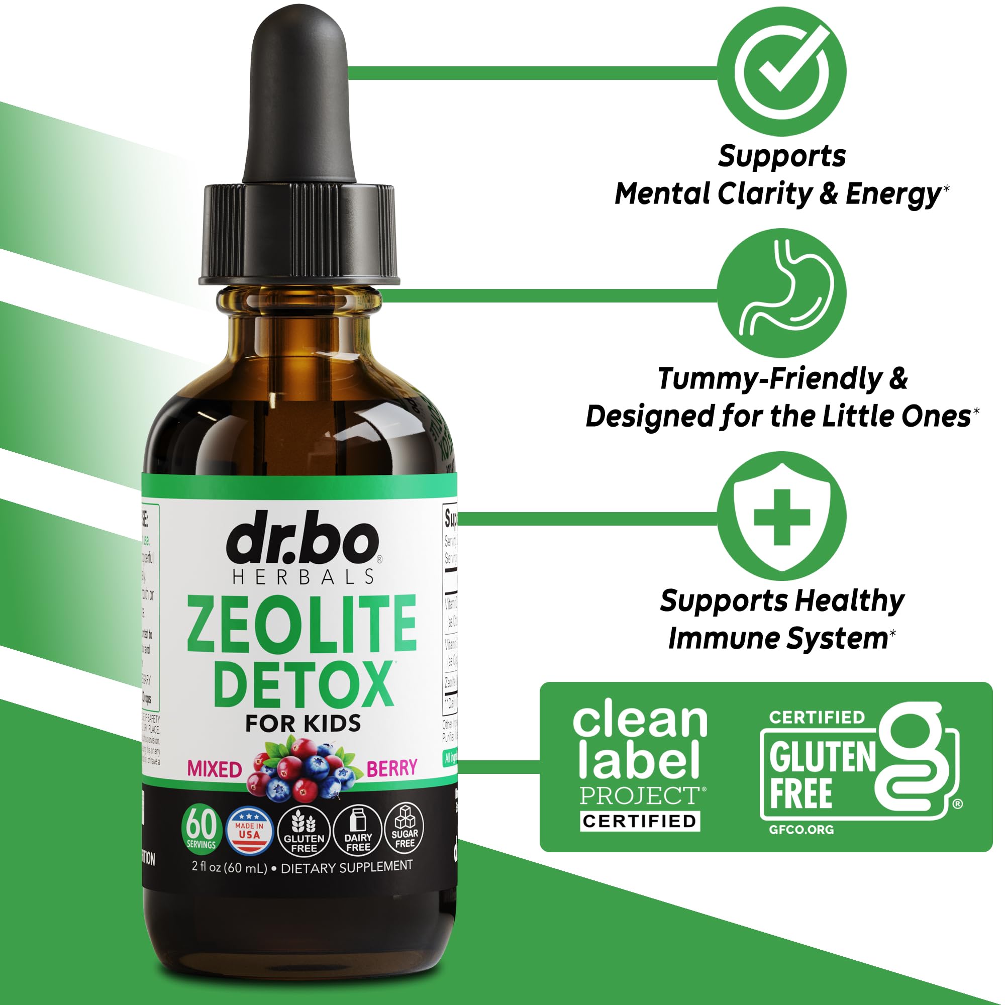 DR. BO Zeolite Kids Drops berry flavor appeals to kids and supports daily consumption