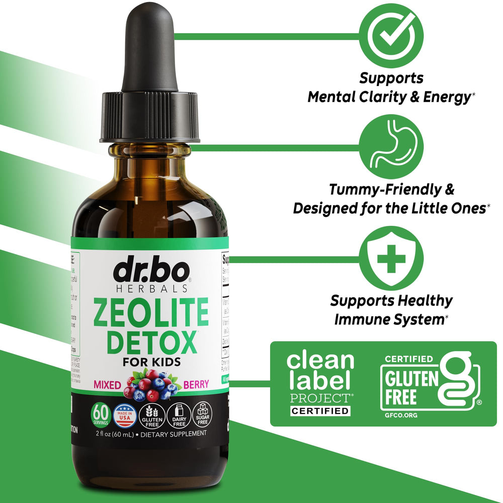 DR. BO Zeolite Kids Drops berry flavor appeals to kids and supports daily consumption