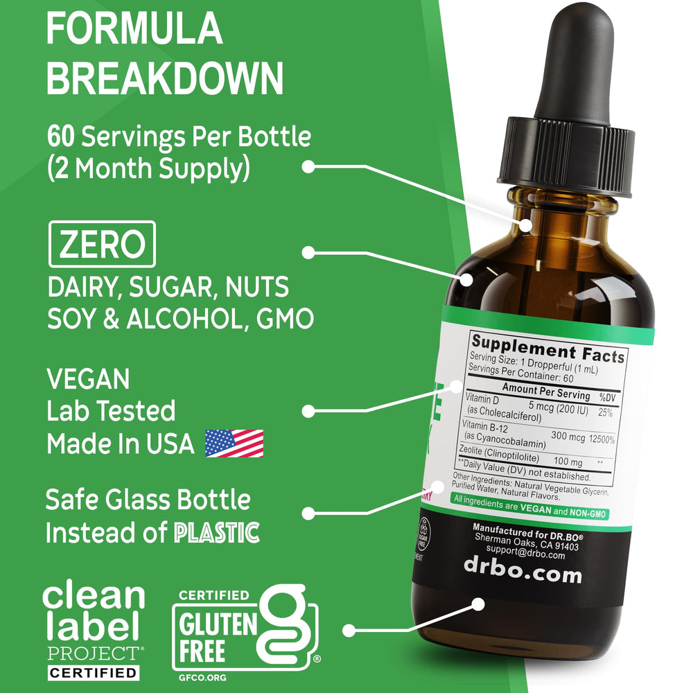 DR. BO Zeolite Kids Drops clear labeling and premium bottle design