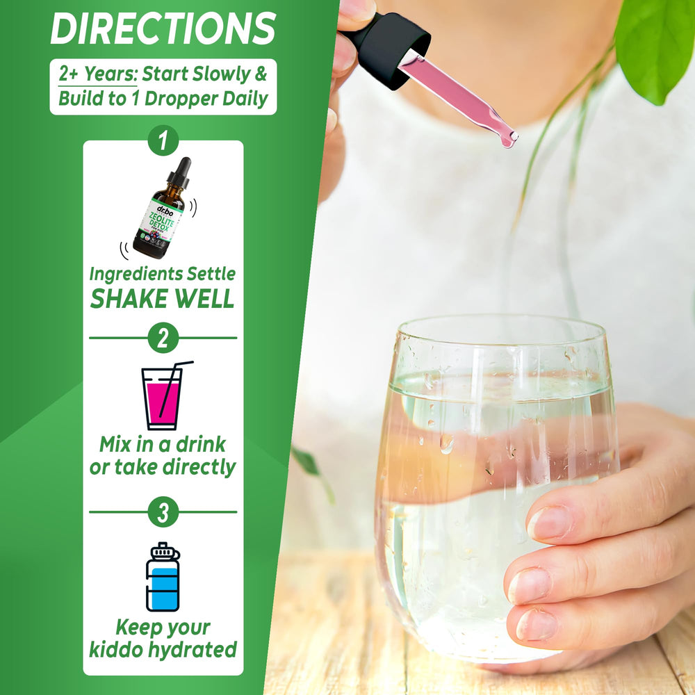 DR. BO Zeolite Kids Drops packaging box emphasizes gentle detox support for children