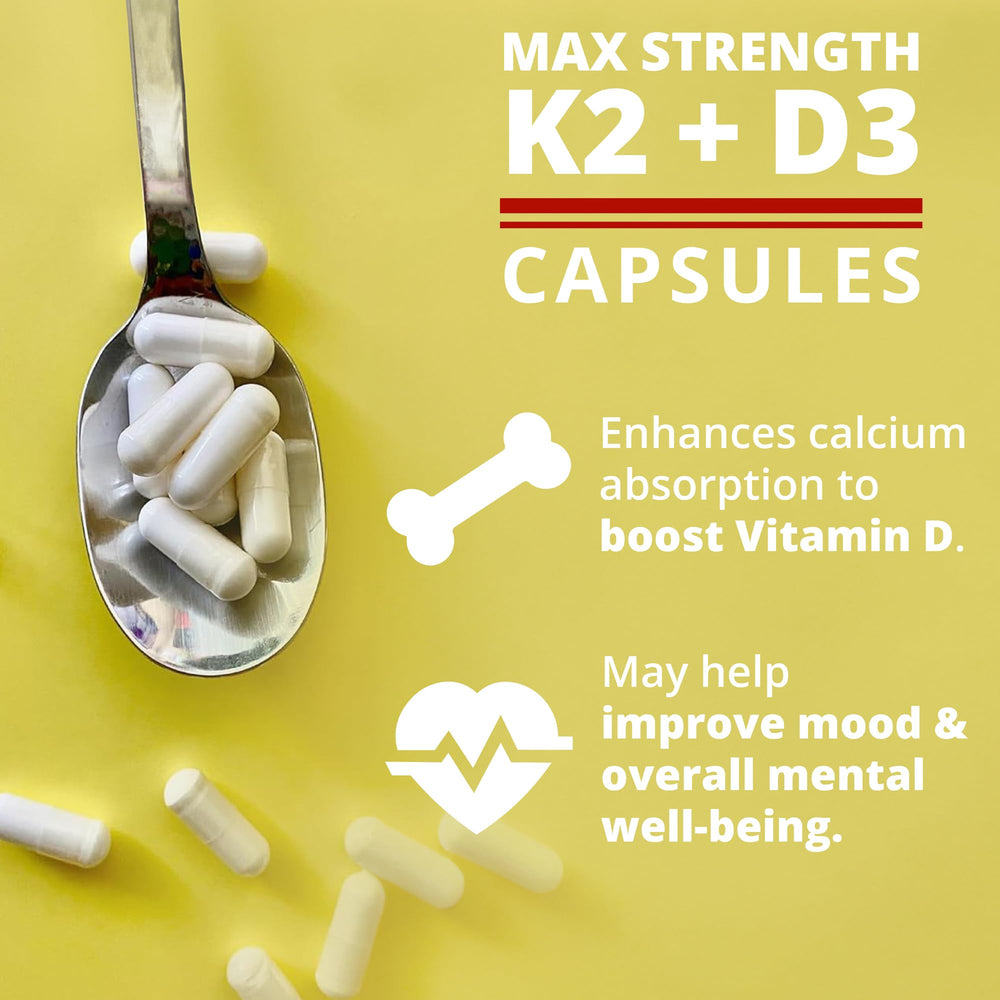 Dr. Boz K2D3 bottle label highlights D3 and K2 for calcium guidance
