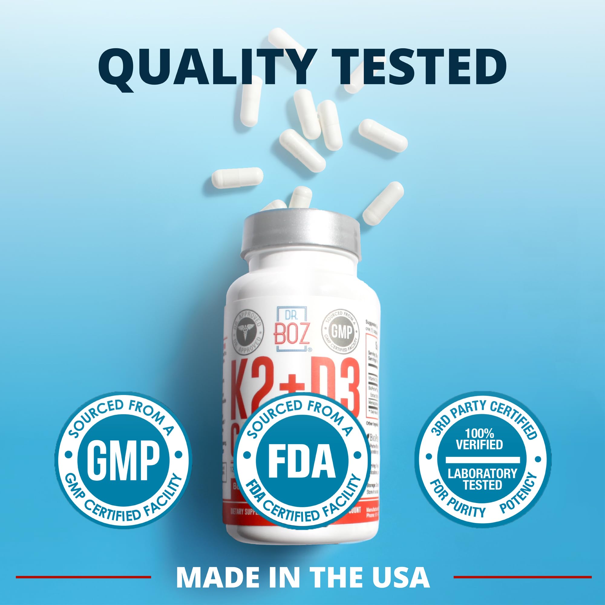 Dr. Boz USA lab seal implies quality testing and reliability
