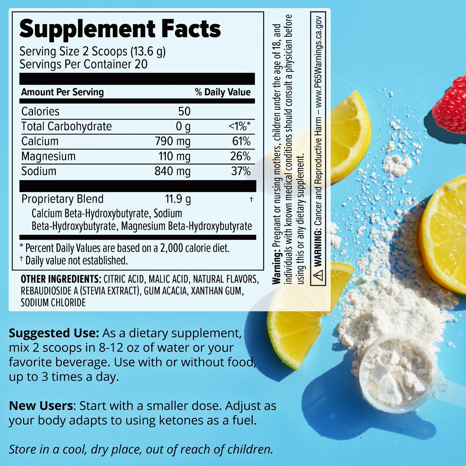 Front view of Dr. Boz Keto BHB Raspberry Lemonade ingredients and branding