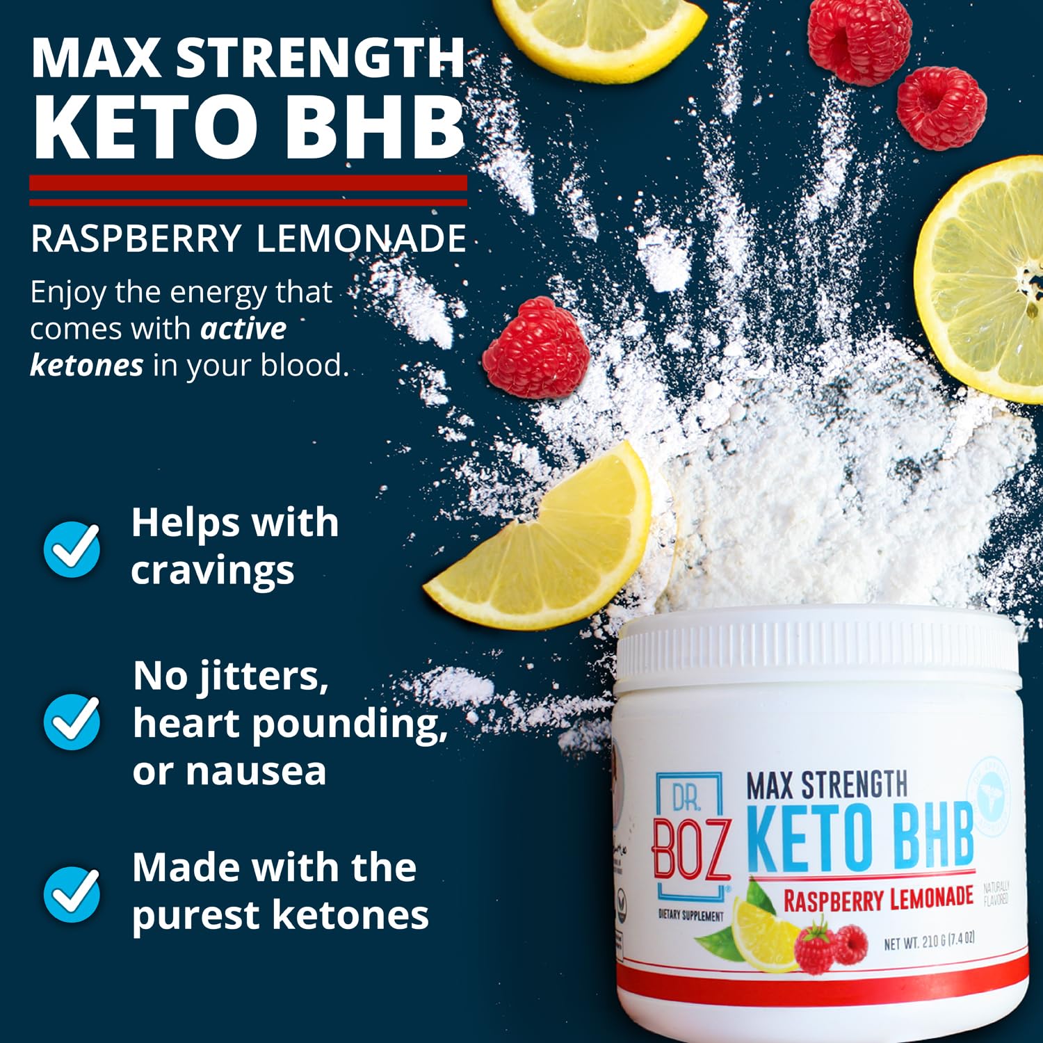 Pouring Dr. Boz Keto BHB Raspberry Lemonade serving to show mixability