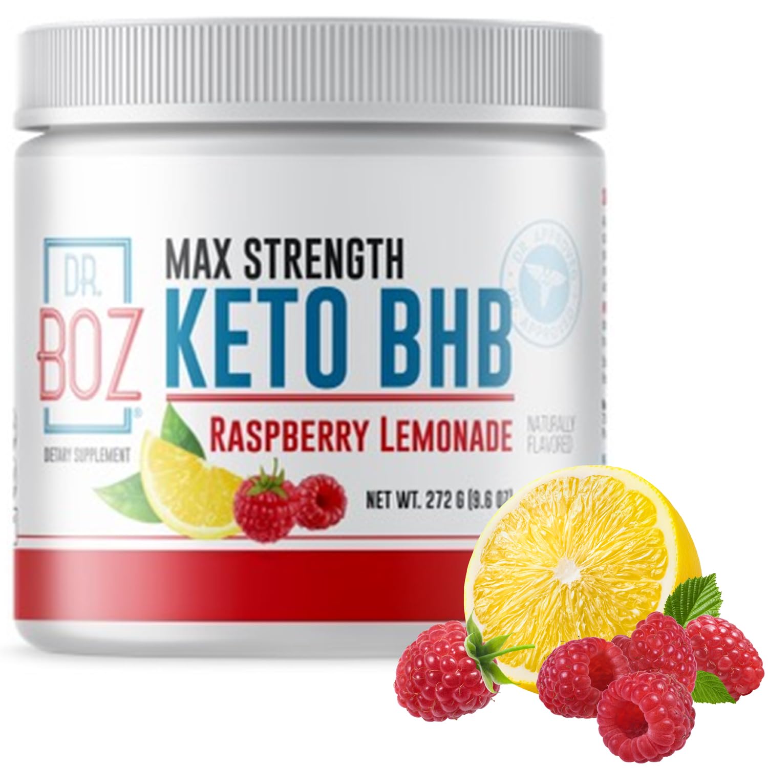 Dr. Boz Keto BHB Raspberry Lemonade tub close-up highlighting exogenous ketones