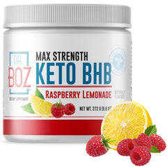 Dr. Boz Keto BHB Raspberry Lemonade tub close-up highlighting exogenous ketones