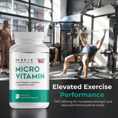 Dr Brad Stanfield Daily Multivitamin label close-up highlights MTHF folate and methylcobalamin.
