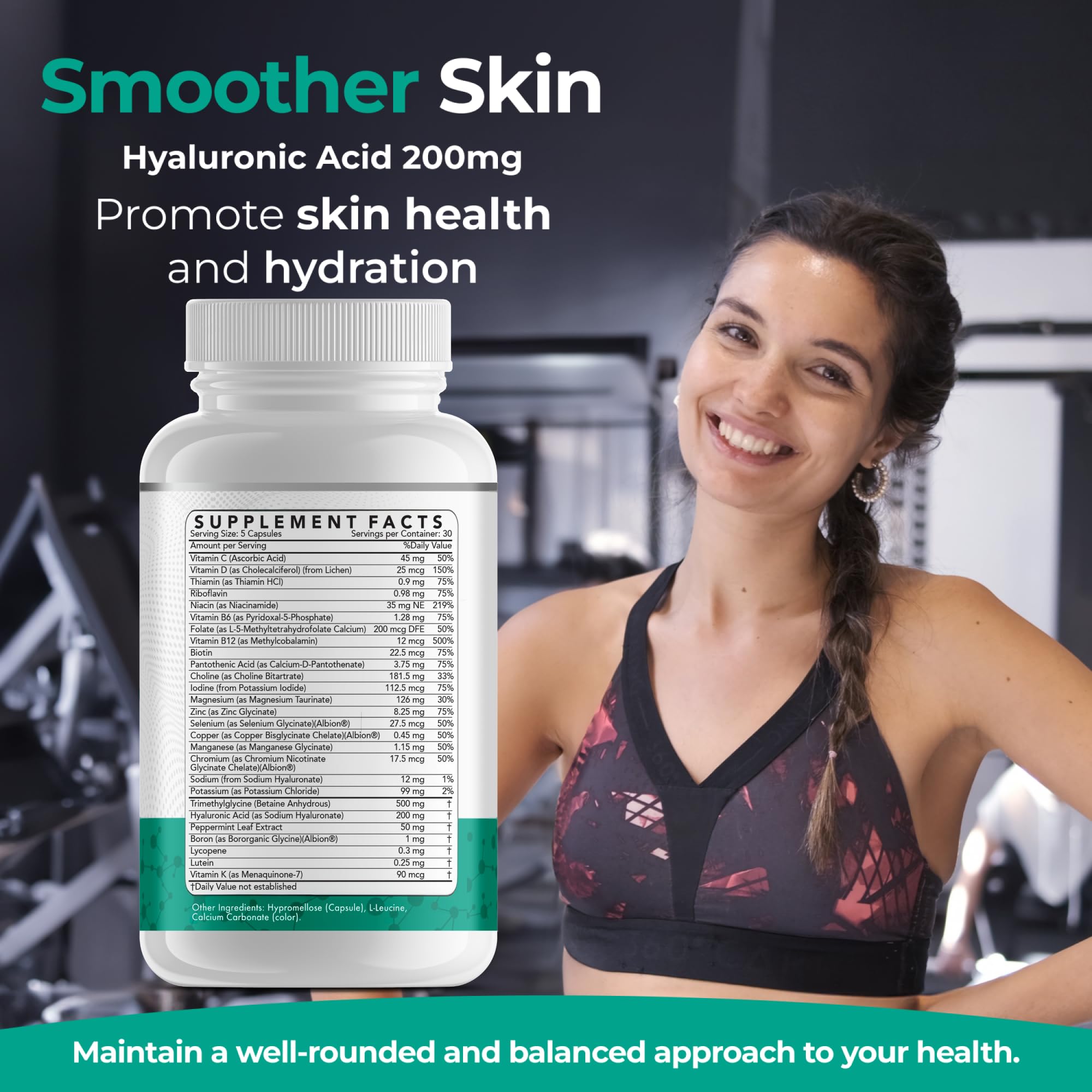 Dr Brad Stanfield Daily Multivitamin packaging box highlights Hyaluronic acid and TMG.