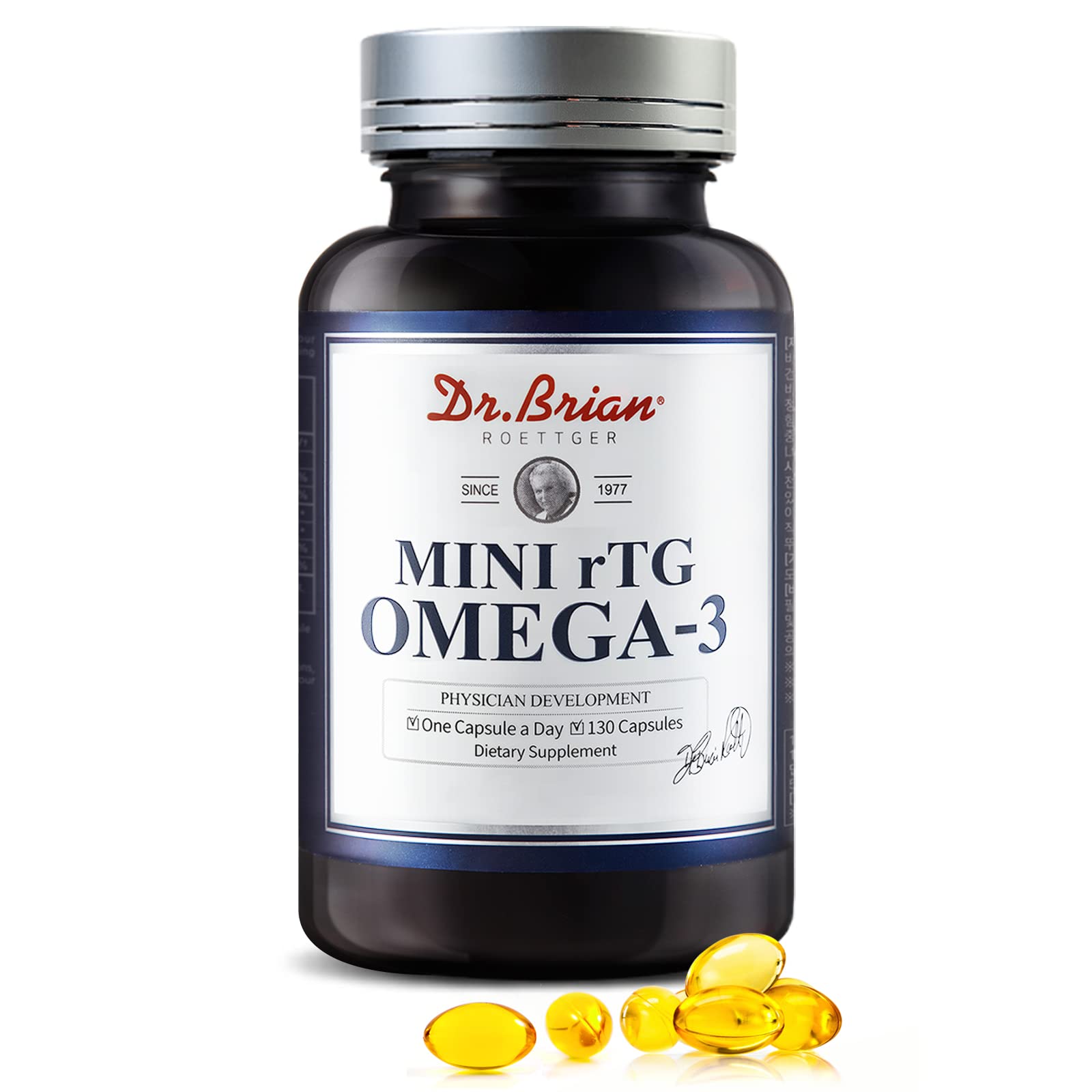 Dr.Brian Fish Oil bottle highlighting ultra absorption with rTG omega-3.