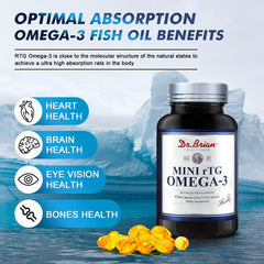 Dr.Brian Fish Oil capsules pouring into a glass with no fishy aftertaste.